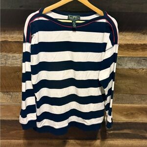 Ralph Lauren Navy and White Striped Top with Red Trim